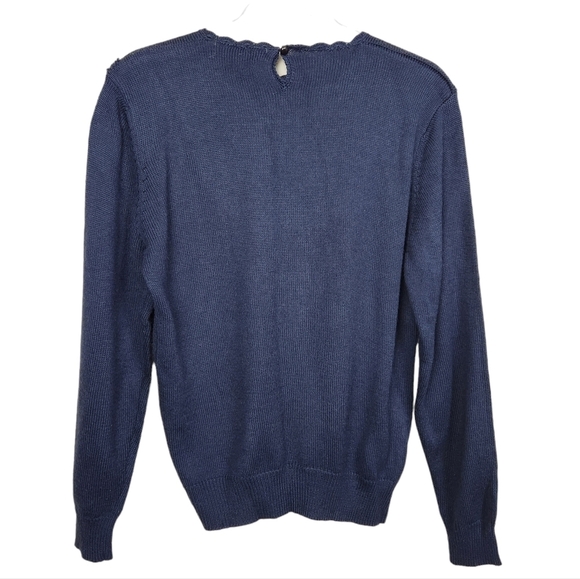 Vintage Hand Embroidered Floral Navy Blue Ribbed Knit Sweater Women's Small - Picture 3 of 5